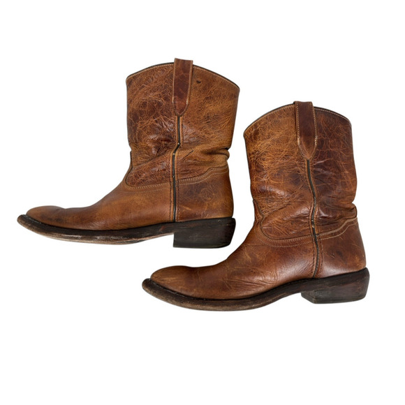 Vintage Double H Western Distressed Rustic Brown Leather Cowboy Boots Size 9 - Picture 5 of 11